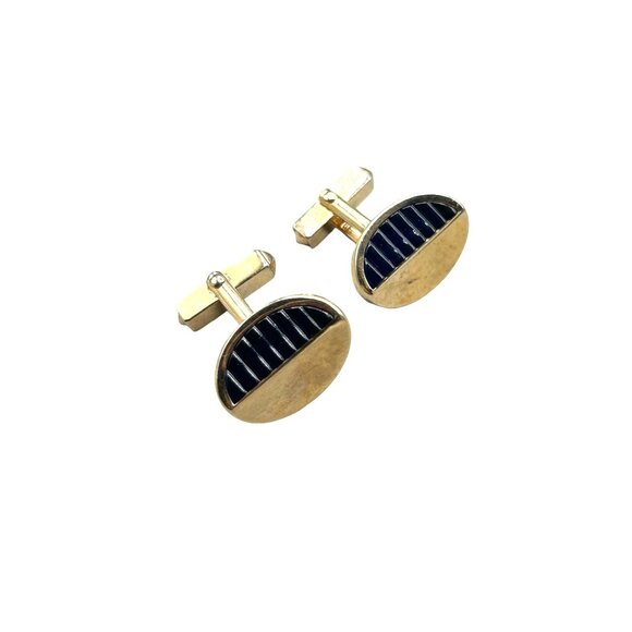 Vintage Swank Cufflinks Gold Tone Blue Textured Sides Mid Century Modern Design - Picture 1 of 8